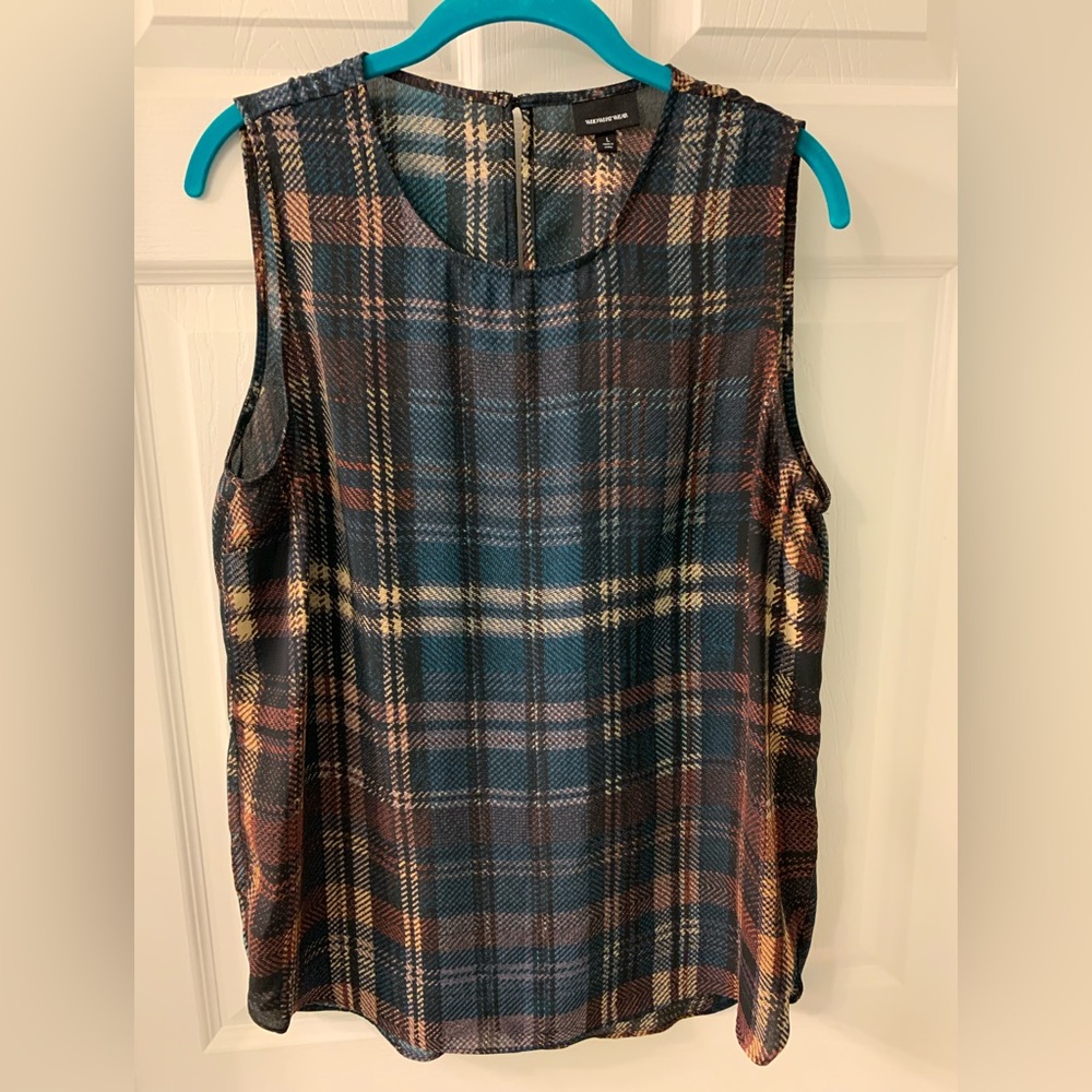 Who What Wear Navy Blue Brown Plaid Tank Camisole Size L